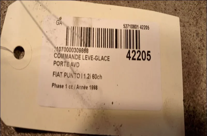 Commande lève-glace porte avant droite Fiat PUNTO (176_) 60 1.2 (176ap, 176ar, 176aq, 176bb) (1993-1999) occasion