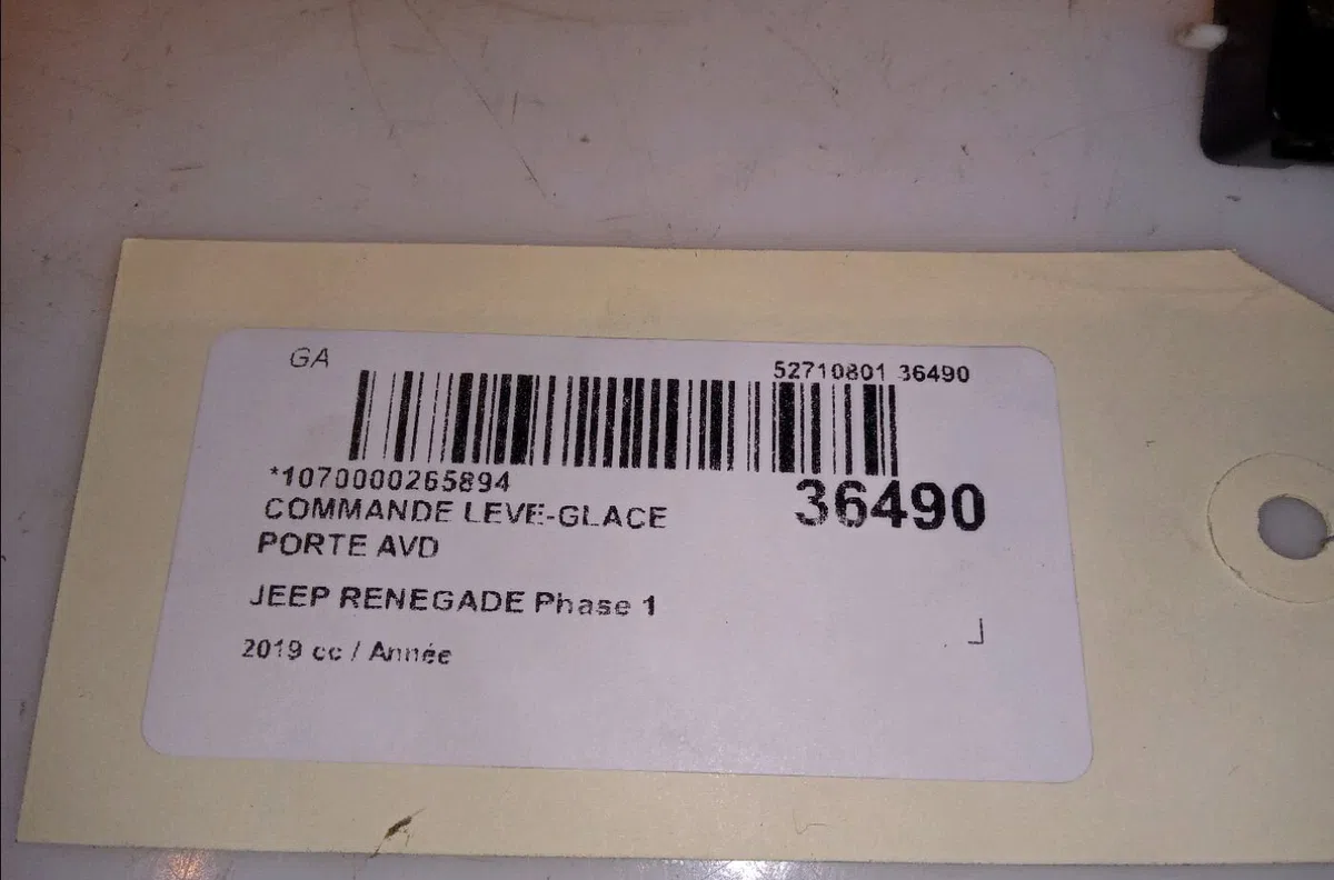 Commande lève-glace porte avant droite JEEP RENEGADE 2019 occasion