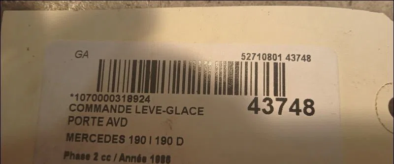 Commande lève-glace porte avant droite Mercedes-benz 190 (W201) D 2.0 (201.122) (1983-1989) occasion