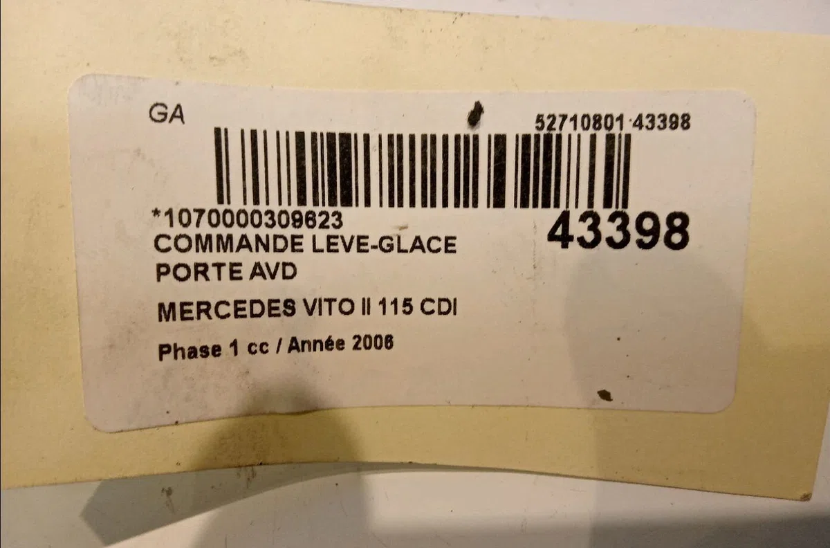 Commande lève-glace porte avant droite Mercedes-benz VITO - MIXTO Camionnette (W639) 115 cdi (639.601, 639.603, 639.605)