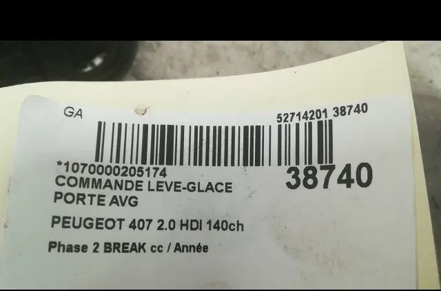 Commande lève-glace porte avant gauche PEUGEOT 407 2009 occasion