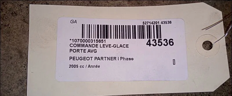 Commande lève-glace porte avant gauche Peugeot PARTNER Camionnette-Monospace (5_, G_) 2.0 hdi (2000-2008) 3 portes occas