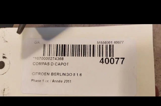 Compas d capot Citroen BERLINGO MULTISPACE (B9) 1.6 hdi 90 (2010) occasion