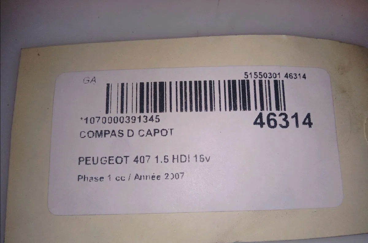 Compas d capot Peugeot 407 (6D_) 1.6 hdi 110 (6d9hzc, 6d9hyc) (2004-2010) occasion