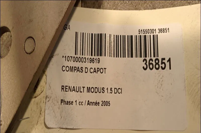 Compas d capot Renault MODUS - GRAND MODUS (F-JP0_) 1.5 dci (fp0d, jp0d) (2004) occasion