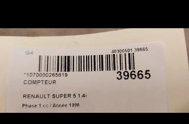 Compteur Renault SUPER 5 (B-C40_) 1.4 cat (b-c-407) (1985-1996) occasion