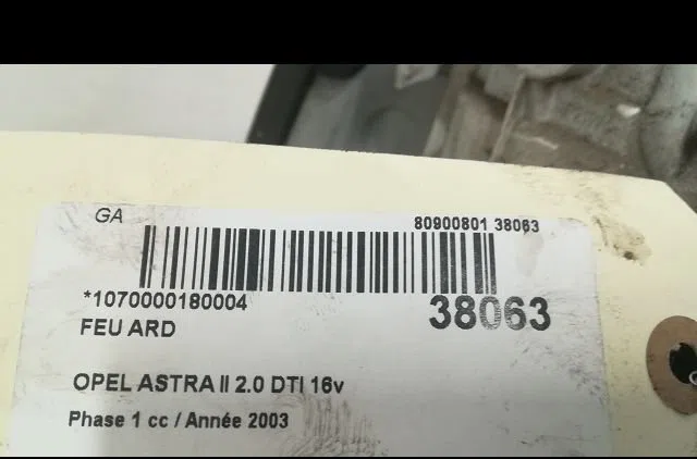 Feu arrière droit Opel ASTRA G 3-5 portes (T98) 2.0 dti 16v (f08, f48) (1999-2005) occasion
