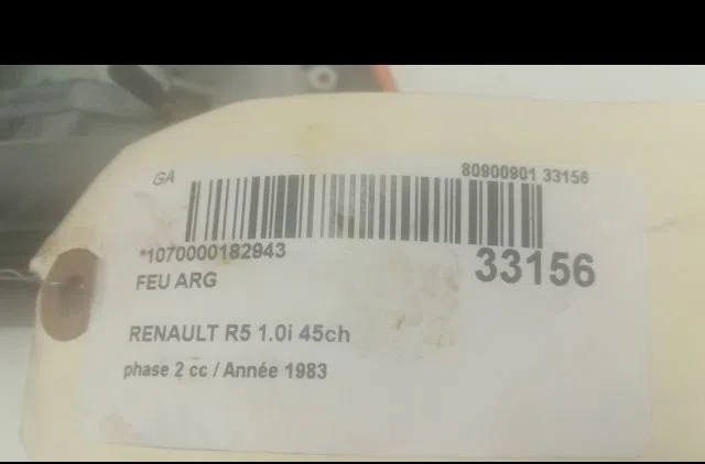 Feu arrière gauche RENAULT R5 1983 occasion