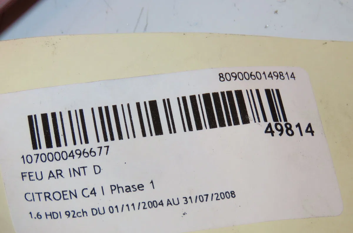 Feu arrière intérieur droit Citroen C4 I (LC_) 1.6 hdi (2004-2011) 5 portes occasion