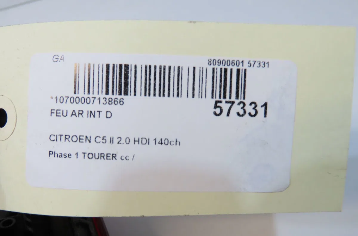 Feu arrière intérieur droit Citroen C5 III Break (RW_) 2.0 hdi 140 (2009) 5 portes occasion