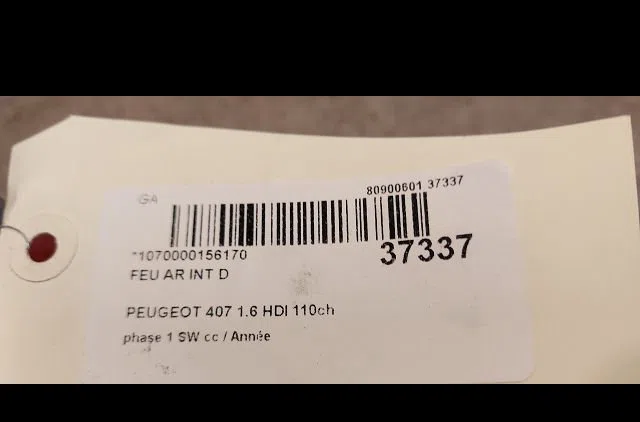Feu arrière intérieur droit Peugeot 407 SW (6E_) 1.6 hdi 110 (2004-2010) 5 portes occasion