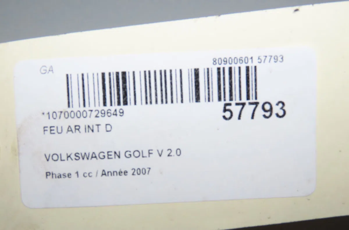 Feu arrière intérieur droit Volkswagen GOLF V (1K1) 2.0 tdi 16v 4motion (2004-2008) occasion