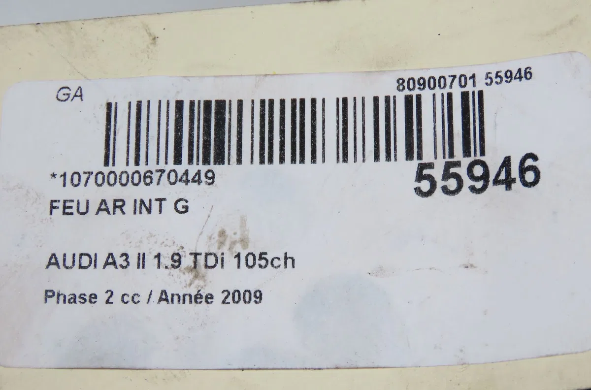 Feu arrière interieur gauche Audi A3 Sportback (8PA) 1.9 tdi (2004-2010) occasion