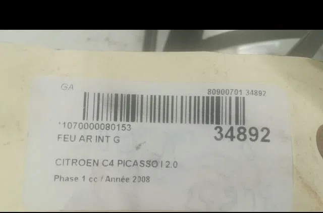Feu arrière interieur gauche Citroen C4 PICASSO I Monospace (UD_) 2.0 hdi 138 (2006-2013) 5 portes occasion