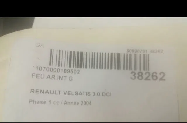 Feu arrière interieur gauche Renault VEL SATIS (BJ0_) 3.0 dci (bj0j, bj0n) (2002-2006) occasion