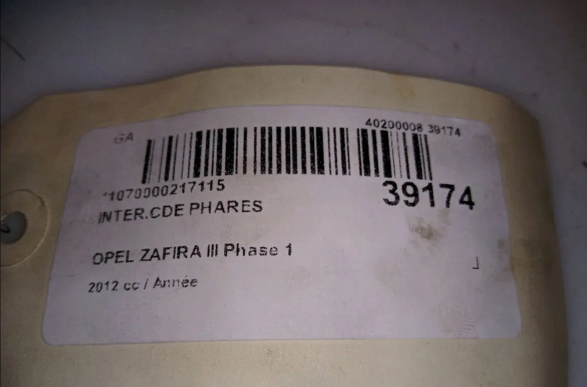 Interrupteur commande de phares Opel ZAFIRA TOURER C (P12) 1.4 (75) (2011) occasion