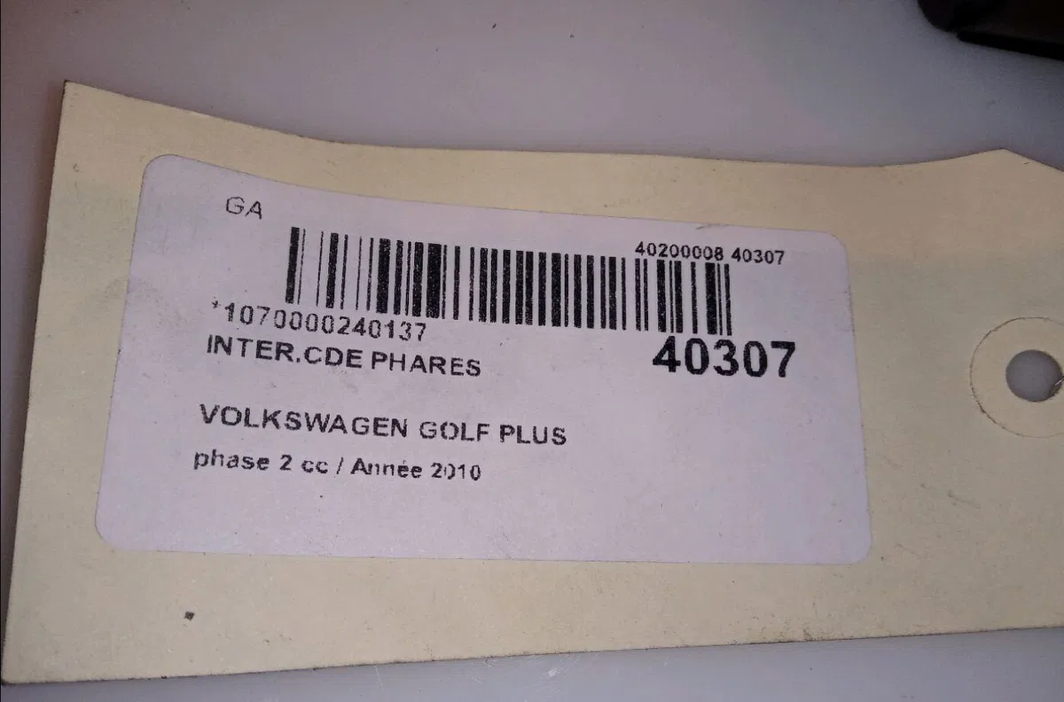 Interrupteur commande de phares Volkswagen GOLF PLUS V (5M1, 521) 1.6 tdi (2009-2013) 5 portes occasion
