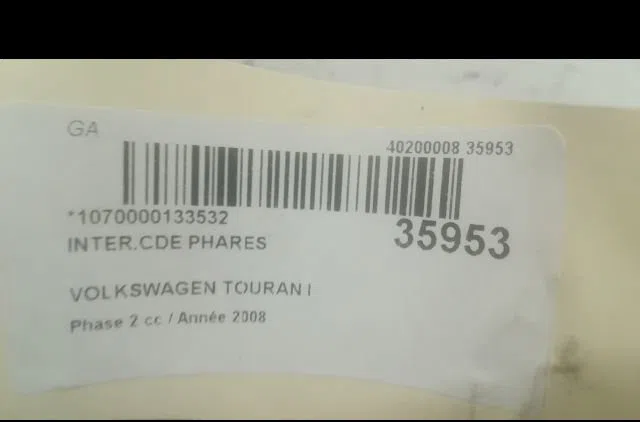 Interrupteur commande de phares Volkswagen TOURAN (1T1, 1T2) 2.0 tdi 16v (2003-2010) 5 portes occasion