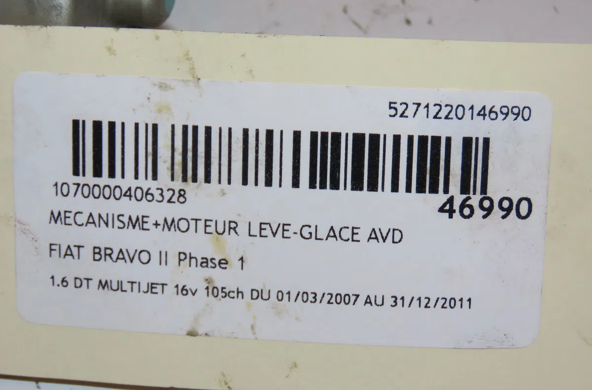 Mecanisme  moteur lève-glace avant droit Fiat BRAVO II (198_) 1.6 d multijet (198axh1b) (2007-2014) 5 portes occasion