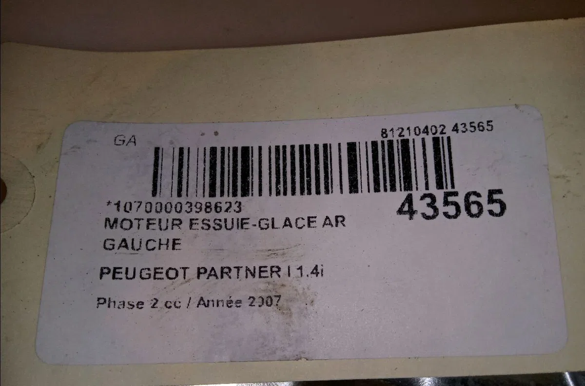 Moteur essuie-glace ar gauche Peugeot PARTNER Monospace (5_, G_) 1.4 (1996-2015) occasion