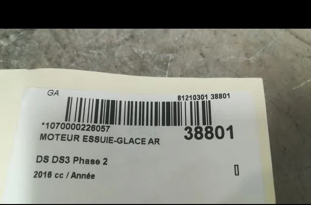 Moteur essuie-glace arrière Ds DS 3 (SA_) 1.2 thp 110 - puretech 110 (sahnps) (2015-2019) occasion