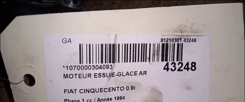 Moteur essuie-glace arrière Fiat CINQUECENTO (170_) 0.9 i.e. s (170af, 170cf) (1991-1999) occasion