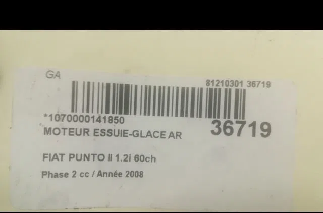 Moteur essuie-glace arrière Fiat PUNTO (188_) 1.2 60 (188.030, .050, .130, .150, .230, .250) (1999-2010) occasion