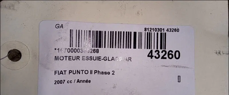 Moteur essuie-glace arrière Fiat PUNTO (188_) 1.2 natural power (2003-2012) occasion