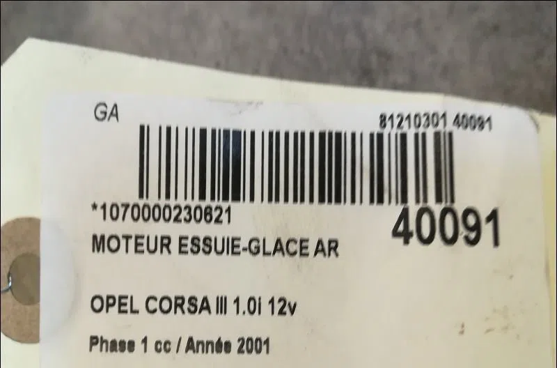 Moteur essuie-glace arrière Opel CORSA C (X01) 1.0 (f08, f68) (2000-2003) occasion