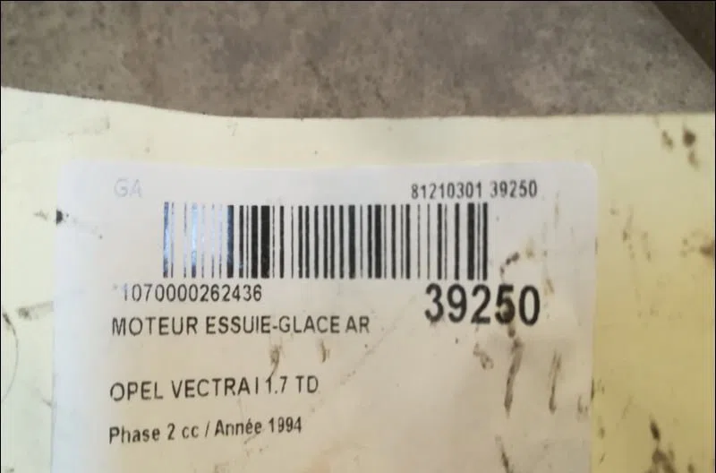 Moteur essuie-glace arrière Opel VECTRA A 3-5 portes (J89) 1.7 td (f68, m68) (1990-1995) occasion