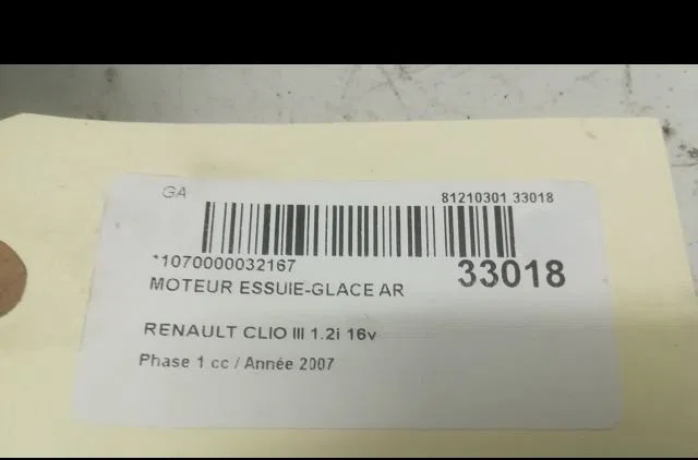Moteur essuie-glace arrière Renault CLIO III (BR0-1, CR0-1) 1.2 16v (br02, br0j, br11, cr02, cr0j, cr11) (2005-2014) 5 p