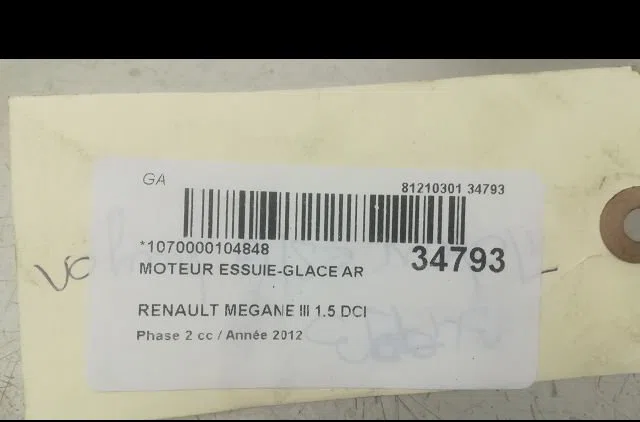 Moteur essuie-glace arrière Renault MEGANE III 3-5 portes (BZ0-1_, B3_) 1.5 dci (bz09, bz0d, bz1w, bz29, bz14) (2009) 5 