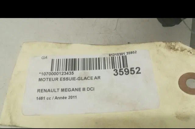 Moteur essuie-glace arrière Renault MEGANE III Grandtour (KZ0-1) 1.5 dci (kz09, kz0d, kz1g, kz29, kz14, kz1w, kz10, kz1f