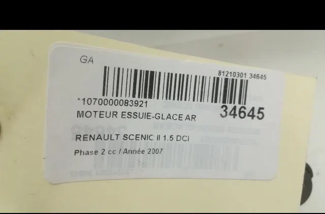Moteur essuie-glace arrière RENAULT SCENIC II 2007 occasion