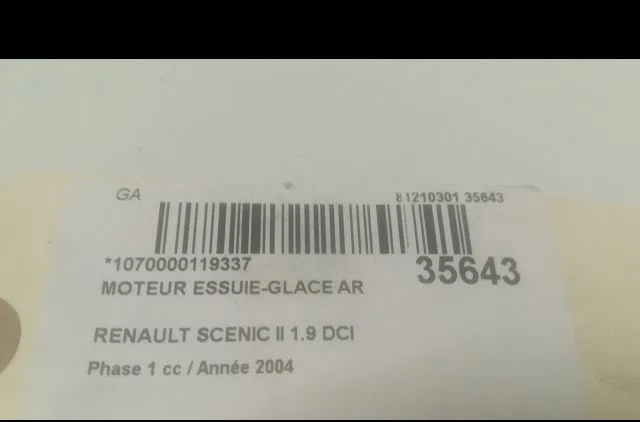 Moteur essuie-glace arrière Renault SCÉNIC II (JM0-1_) 1.9 dci (jm0g, jm12, jm1g, jm2c) (2003-2006) occasion