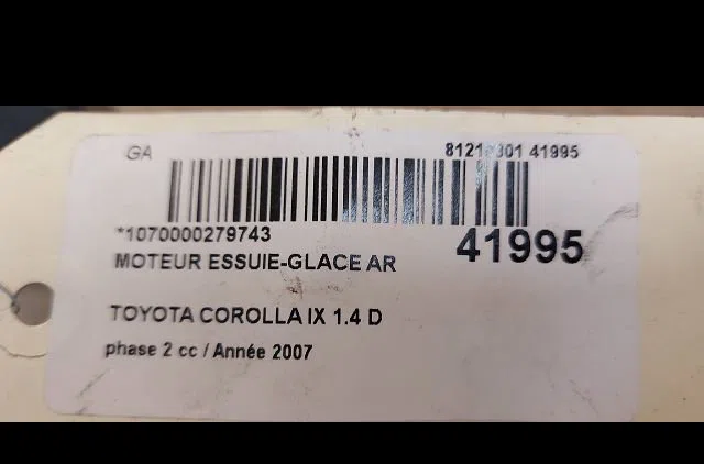 Moteur essuie-glace arrière Toyota COROLLA (_E12_) 1.4 d (nde120_) (2004-2007) 5 portes occasion