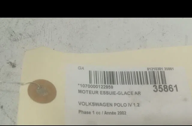 Moteur essuie-glace arrière Volkswagen POLO (9N_, 9A_) 1.2 12v (2001-2007) 5 portes occasion