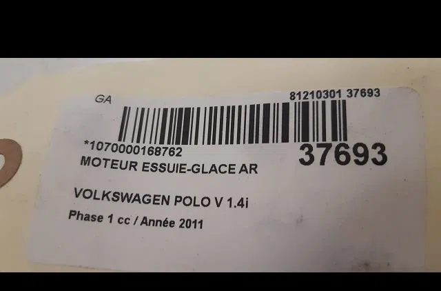 Moteur essuie-glace arrière Volkswagen POLO V (6R1, 6C1) 1.4 (6r1) (2009-2014) occasion