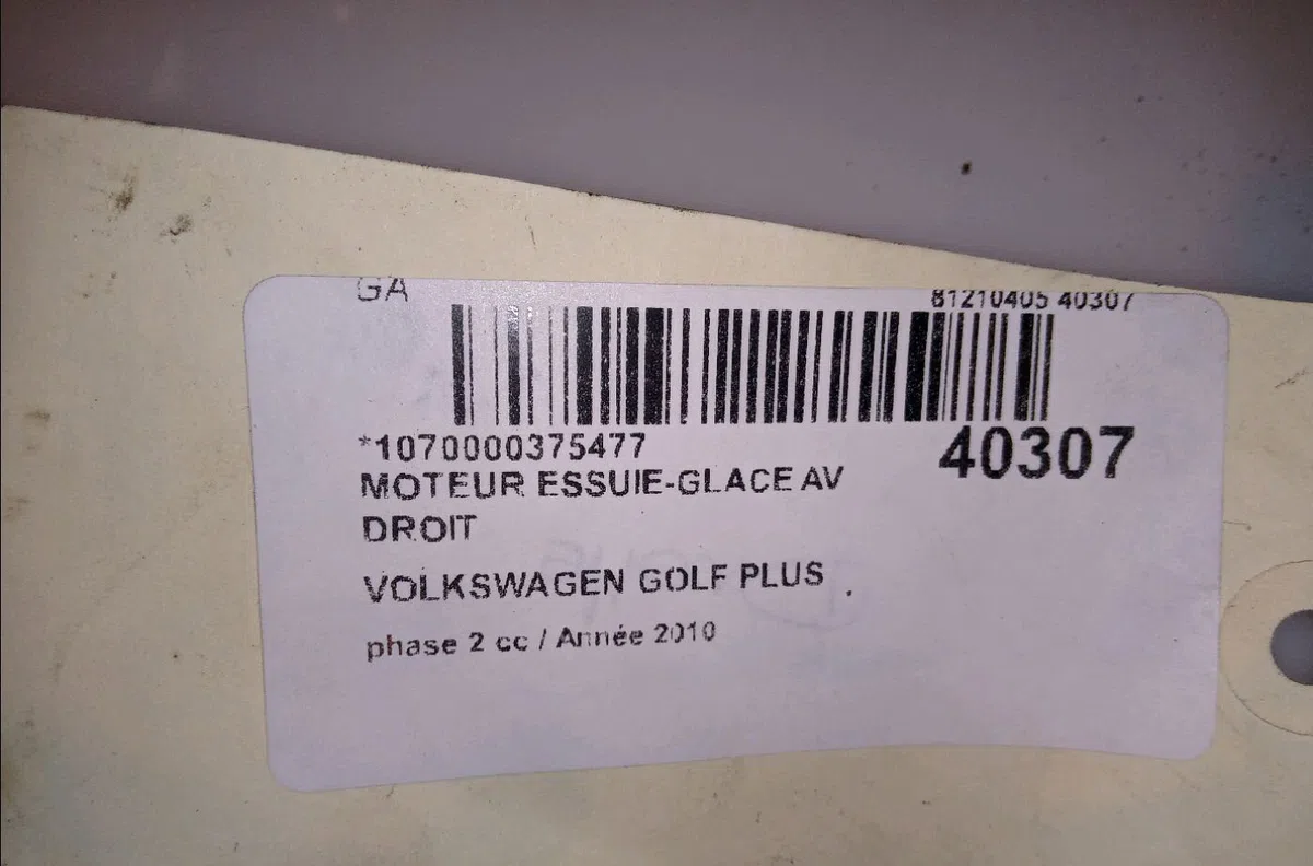 Moteur essuie-glace av droit Volkswagen GOLF PLUS V (5M1, 521) 1.6 tdi (2009-2013) 5 portes occasion