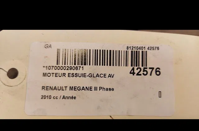 Moteur essuie-glace avant Renault MEGANE III 3-5 portes (BZ0-1_, B3_) 1.4 tce (bz0f, bz1v) (2009) occasion