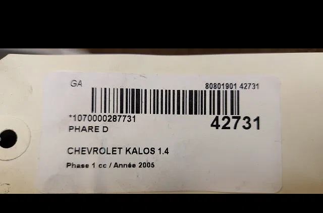 Phare droit Chevrolet AVEO - KALOS 3-5 portes (T200) 1.4 (2005-2008) occasion