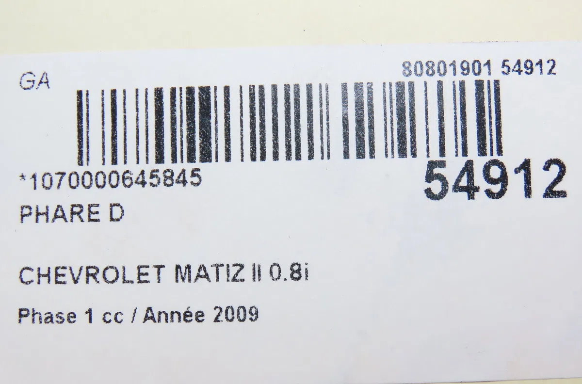 Phare droit Chevrolet MATIZ (M200, M250) 0.8 (2005-2013) occasion