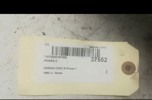 Phare droit Honda CIVIC IV Hatchback (EC, ED, EE) 1.4 l (ec9) (1987-1989) occasion