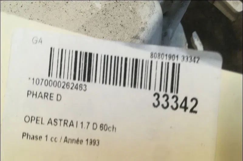 Phare droit Opel ASTRA F 3-5 portes (T92) 1.7 d (f08, m08, f68, m68) (1991-1992) occasion