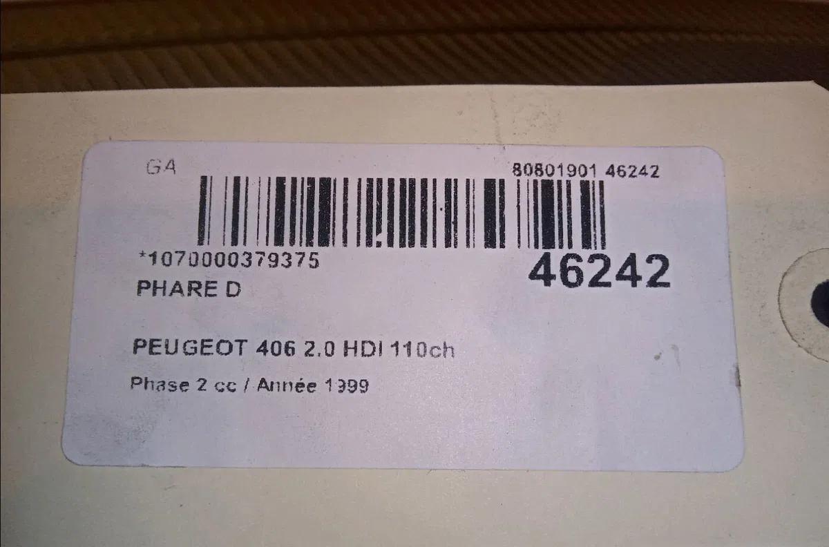 Phare droit Peugeot 406 (8B) 2.0 hdi 110 (1998-2001) 4 portes occasion
