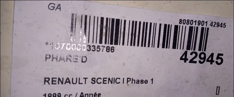 Phare droit Renault SCÉNIC I Monospace (JA0-1_, FA0_) 1.6 (ja00, ja16, ja15, ja19, ja1v, ja2b, ja2c, ja0b,... (1999-2003