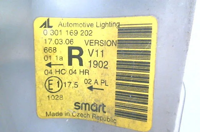 Phare droit Smart FORTWO Coupé (450) 0.7 (450.352, 450.332) (2004-2007) occasion