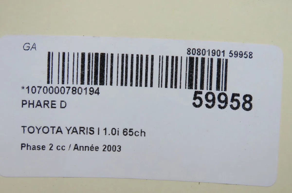 Phare droit Toyota YARIS (_P1_) 1.0 (scp10_) (1999-2005) occasion