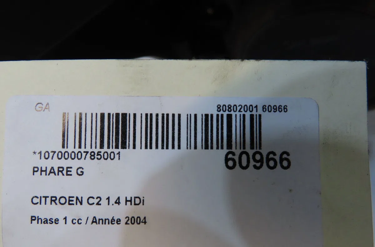 Phare gauche Citroen C2 (JM_) 1.4 hdi (2003-2009) 3 portes occasion