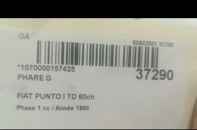 Phare gauche Fiat PUNTO (176_) 1.7 td (1994-1999) occasion